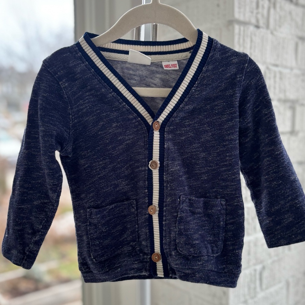Zara Baby Boy Heathered Blue Knit V-Neck Cardigan | 28-24M